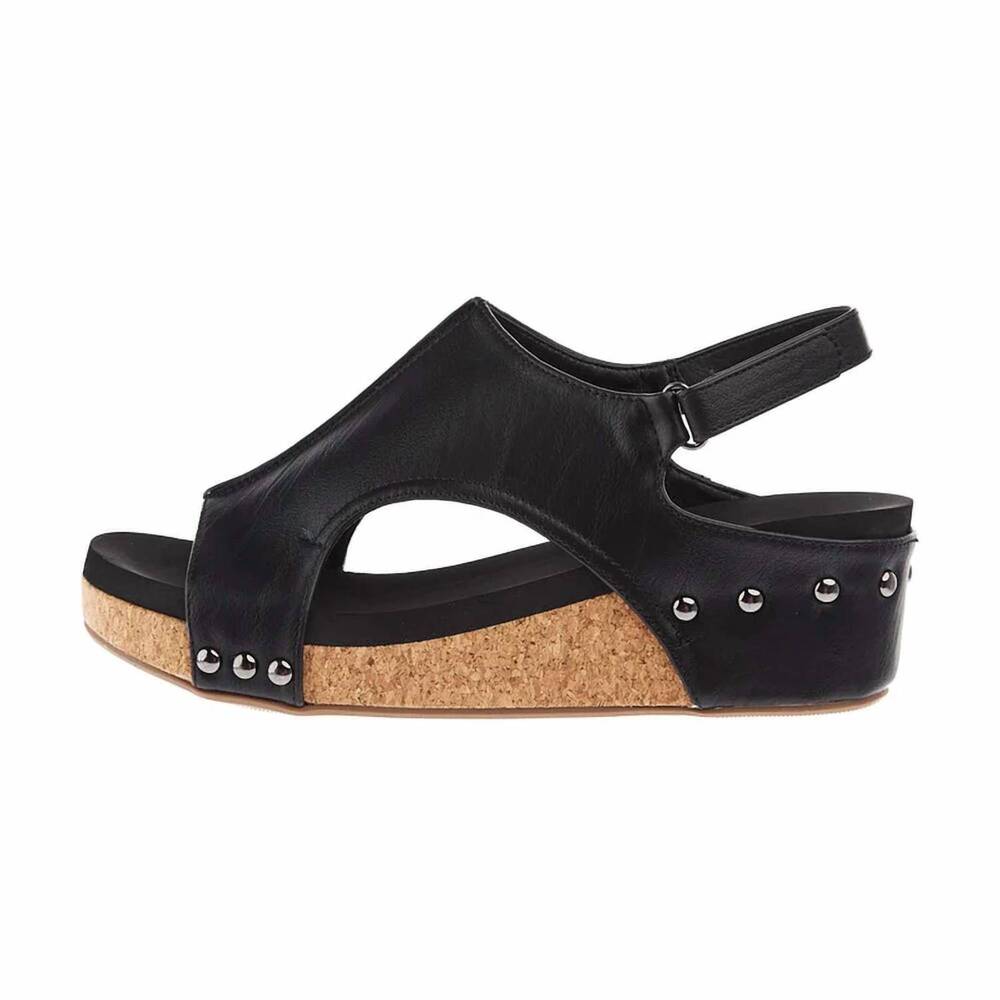 NEW CORKYS FOOTWEAR women's smooth wedge sandals in black